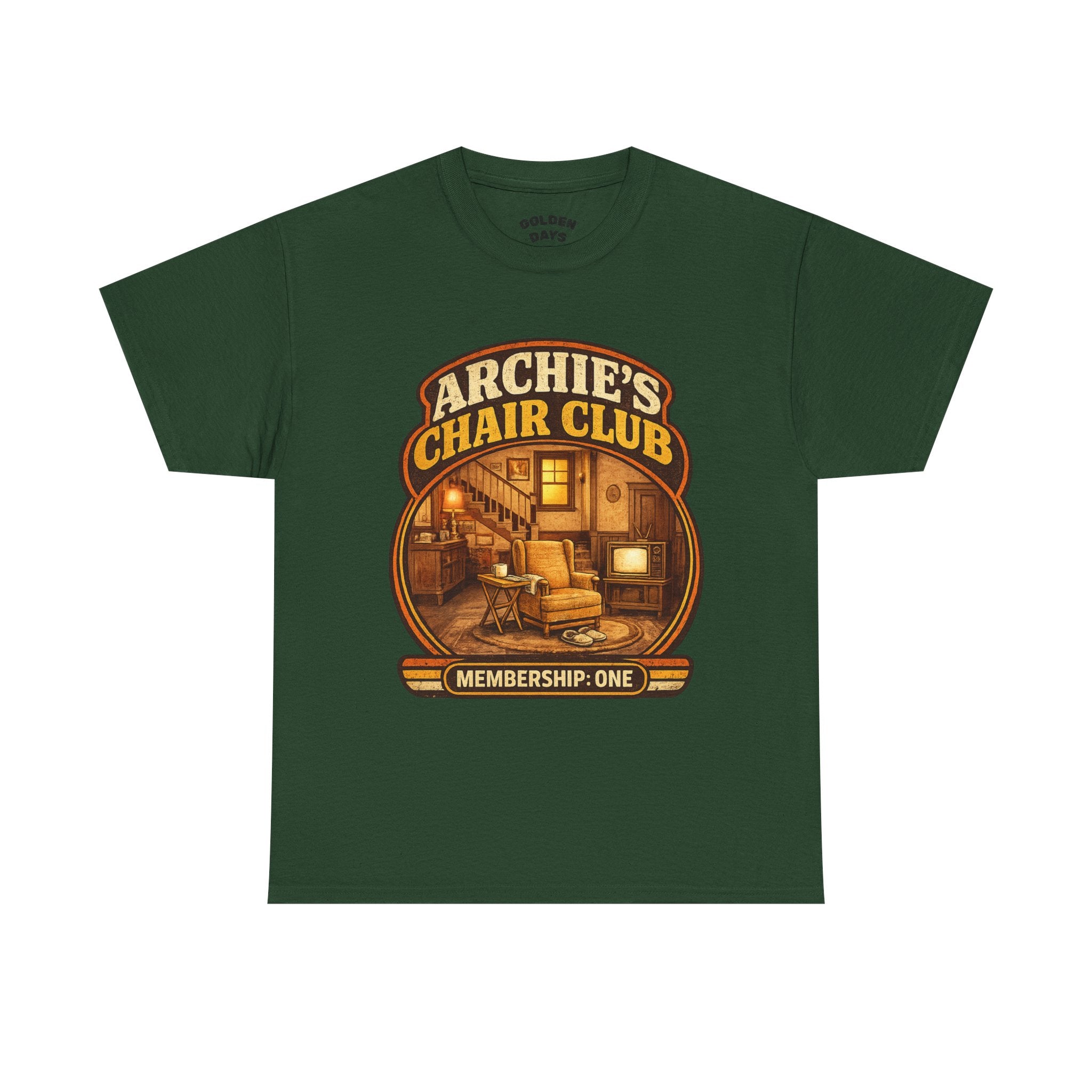 Archie’s Chair Club Graphic Tee — Vintage Cozy Living Room Design