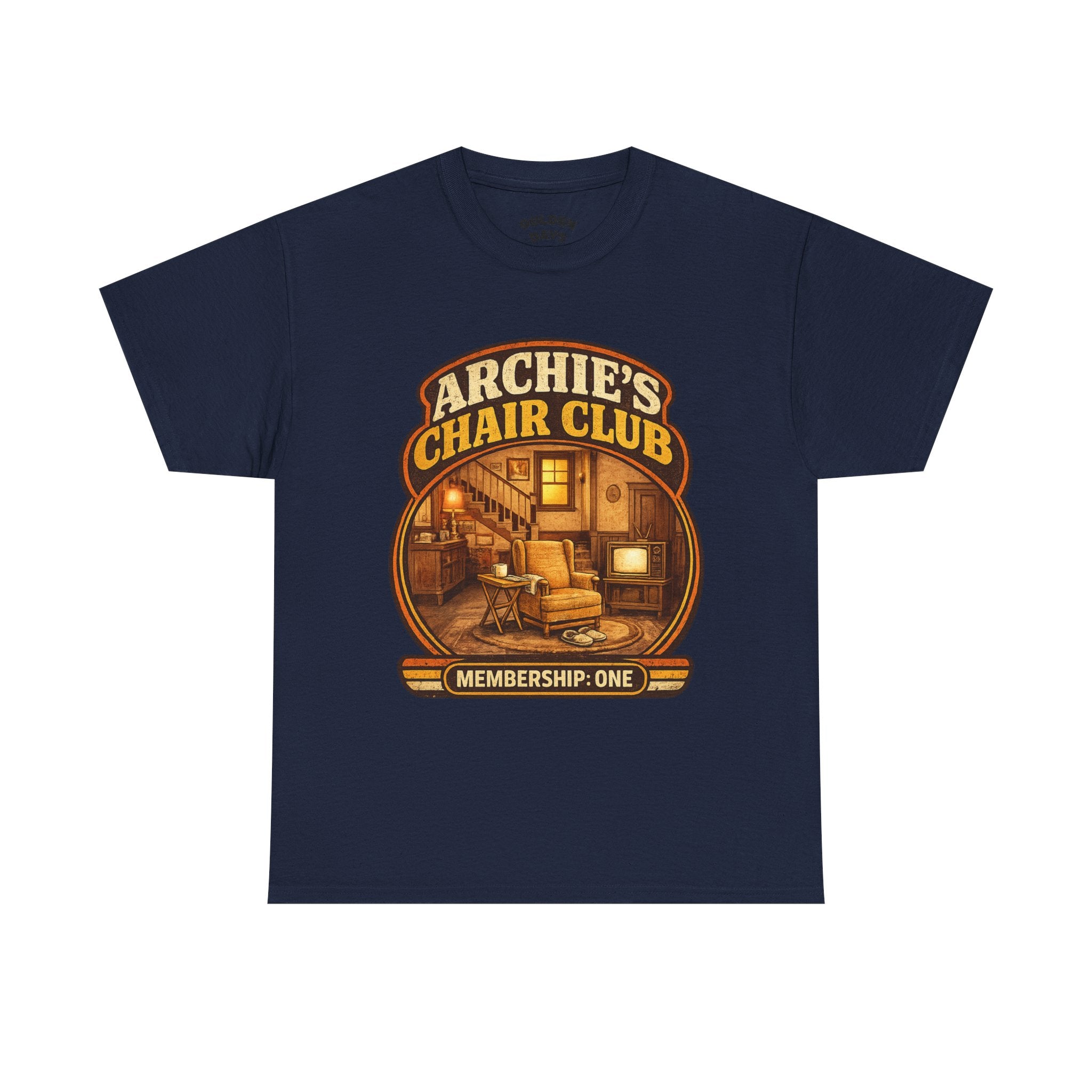 Archie’s Chair Club Graphic Tee — Vintage Cozy Living Room Design