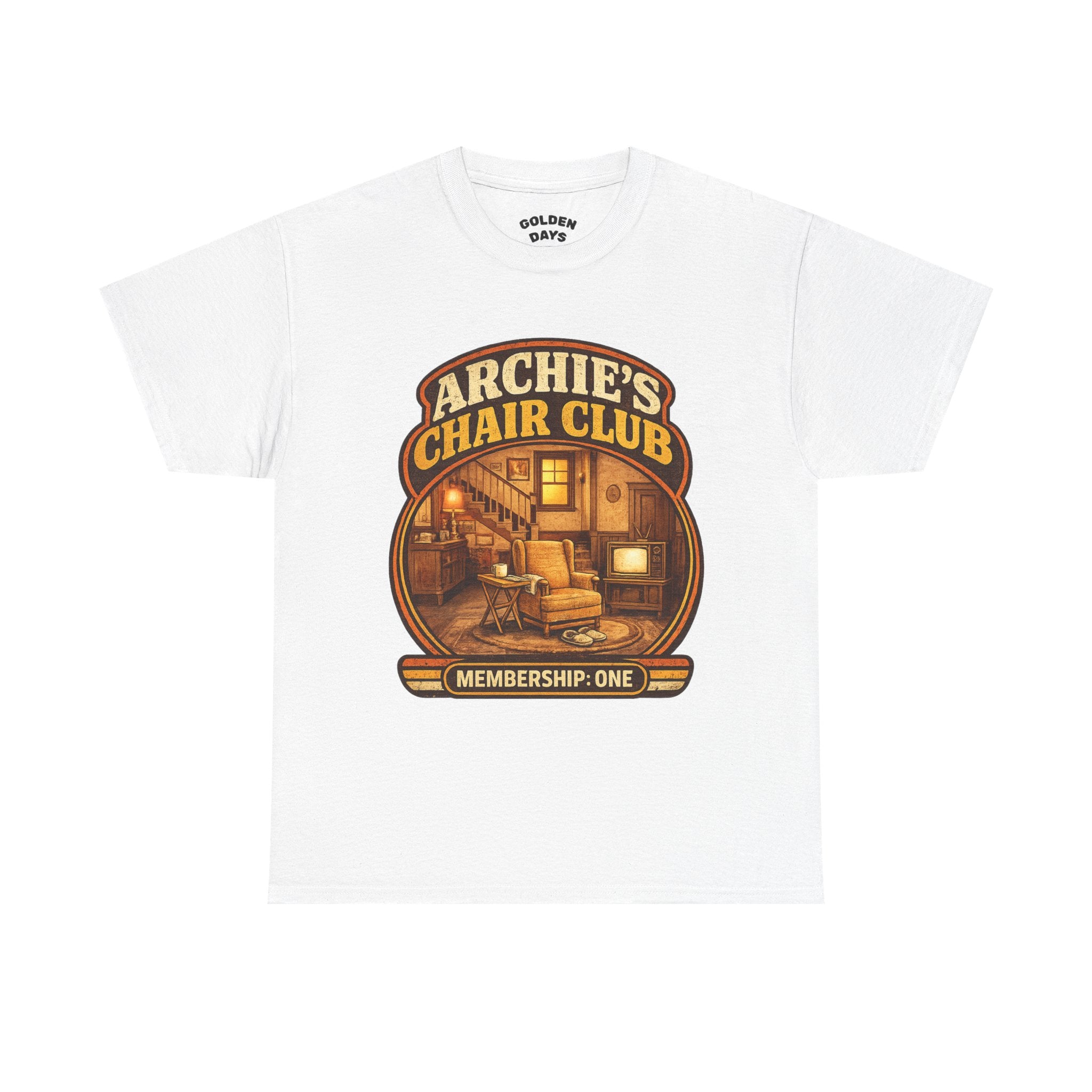 Archie’s Chair Club Graphic Tee — Vintage Cozy Living Room Design