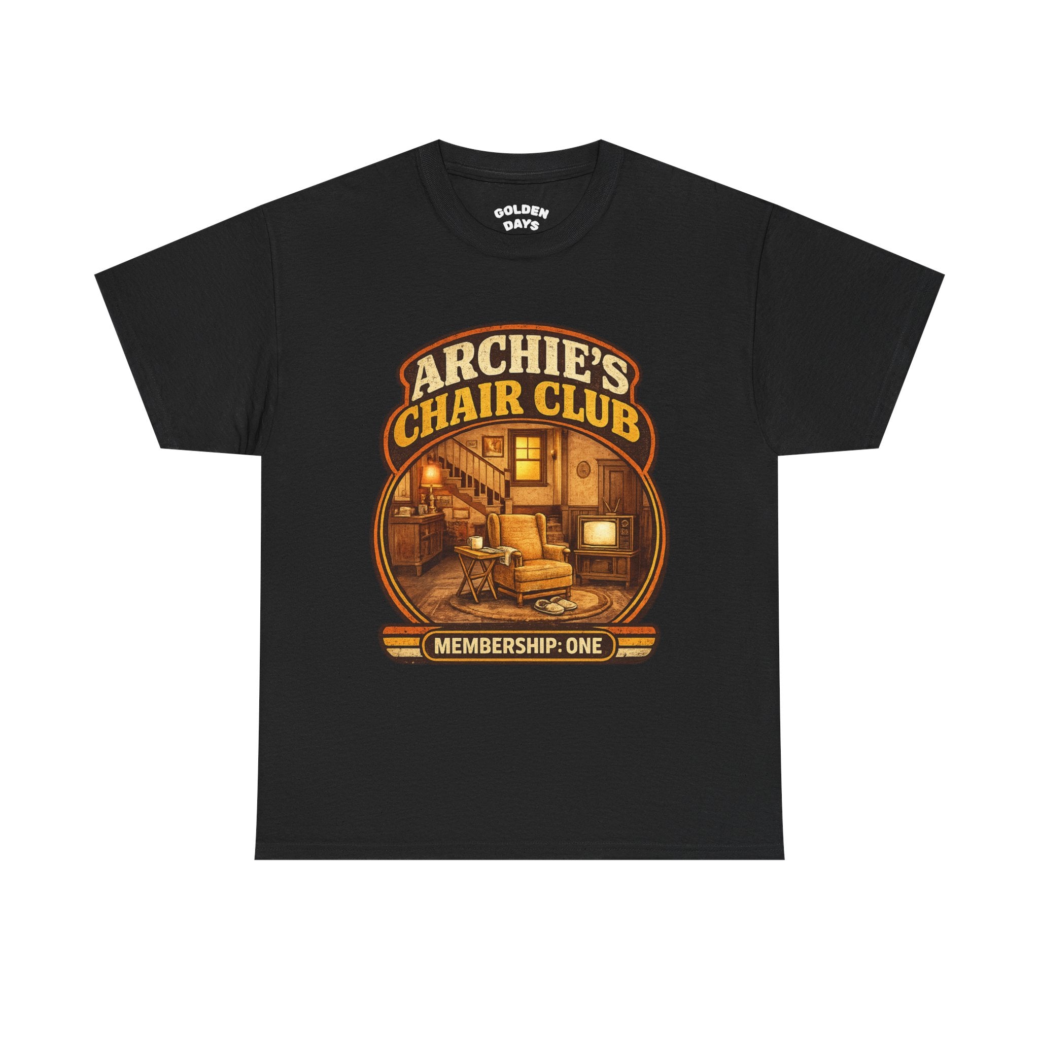 Archie’s Chair Club Graphic Tee — Vintage Cozy Living Room Design
